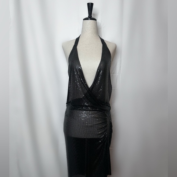 Zara Metallic Shiny Halter Mesh backless dress. - Picture 4 of 5